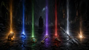 Light Pillars Expanded for D2RMM marking runes, gems, jewelry, keys and item bases with colored beams